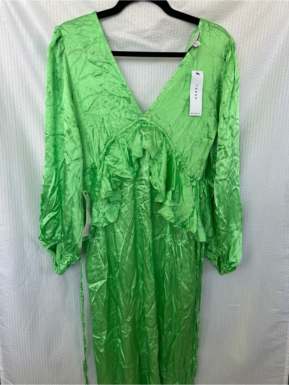 NWT Topshop Maternity Bright Green Satin Ruffle Sleeve Mini Dress Size US 4 (S)